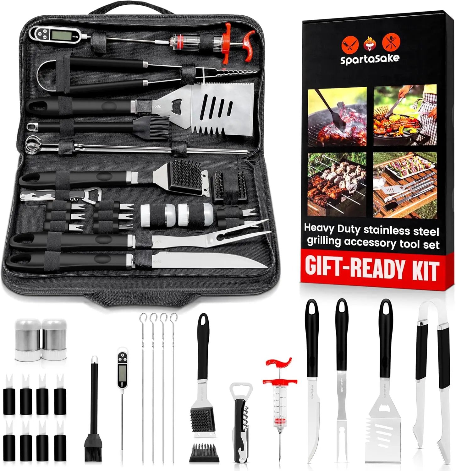SpartaSake BBQ Grilling Accessories - Stainless Steel Barbecue Grill Tools Accessories kit Spatula Thermometer Tongs for Blackstone Griddle Outdoor Camping-Grill Set Gifts for dad Men Women(24 pcs) by GreenHaven Gardens