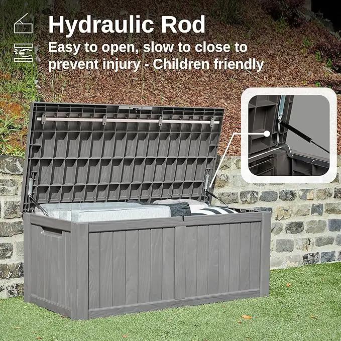 EAST OAK Outdoor Storage Box, 120 Gallon Deck Box with Stainless Steel Rods Large Resin Storage Bin for Patio Cushions, Garden Tools, Waterproof and UV Resistant, Lockable, Grey by GreenHaven Gardens