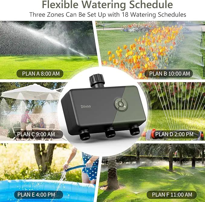 Diivoo WiFi Sprinkler Timer 3 Zone, Smart Water Hose Timer Compatible with Alexa and Google, Remote Control Irrigation Timer, Automatic Manual Watering, Rain Delay, for Garden, Yards and Lawns by GreenHaven Gardens