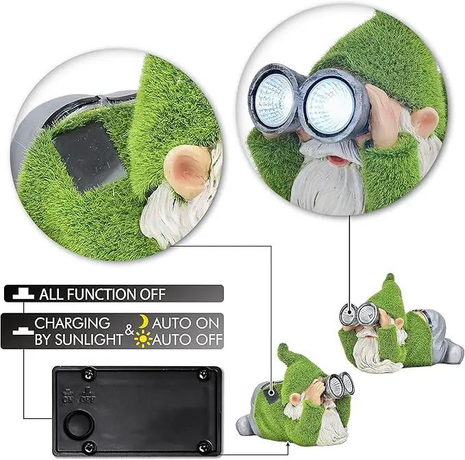 TERESA'S COLLECTIONS Funny Christmas Resin Outdoor Decorations for Yard with Solar Lights, Large Cute Flocked Garden Gnomes for Front Porch Patio, Ideal Gift for Women and Man 7.1" by GreenHaven Gardens
