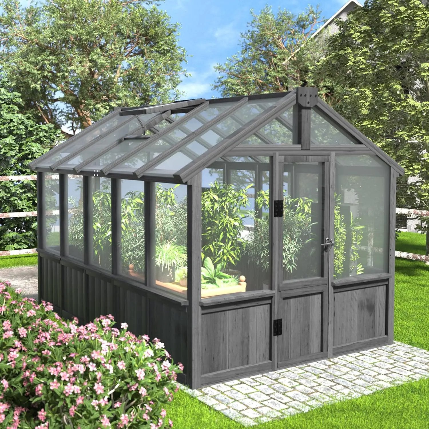 MUPATER 6 x 10 FT Wooden Polycarbonate Greenhouse with Ventilated Window & Lockable Door, Multi-Layer PC Panels for UV Protection, Walk-in Greenhouse Kit for Outdoor, Garden and Backyard, Black by GreenHaven Gardens