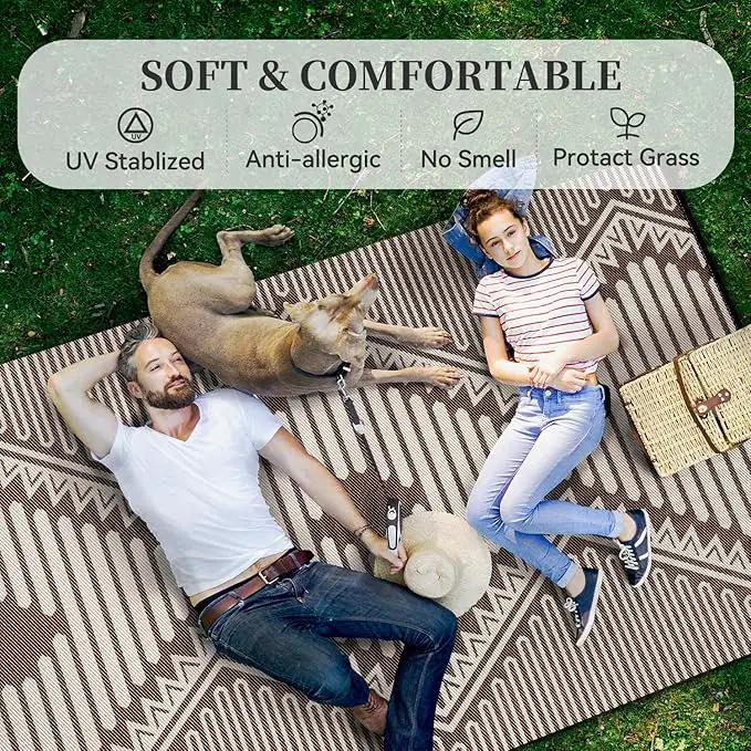 MontVoo Outdoor Rug-Waterproof Camping Rug Patio Rug Mat 6x9 Reversible Plastic Straw Outside Outdoor Rug for RV Camping Picnic Balcony Backyard Pool Deck Porch Modern Boho Beige Brown by GreenHaven Gardens