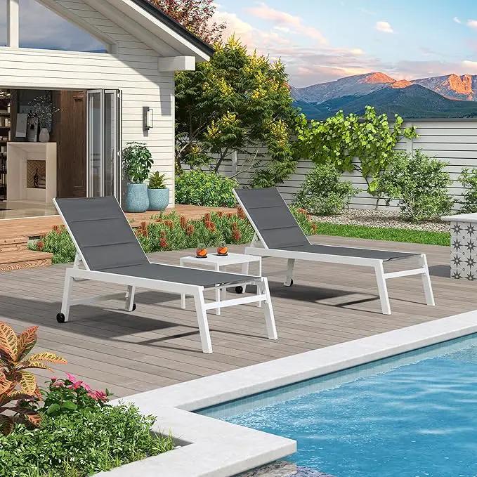 PURPLE LEAF Lounge Chair Pool Chaise Lounge Outdoor Grey 2 Sets by GreenHaven Gardens