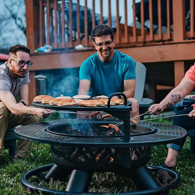 Red Mountain Valley 47" Outdoor Fire Pit with Adjustable Grill, 2-in-1 Metal Outdoor Fireplaces, Large Patio Wood Burning Fire Pits for Outside, Ideal for Backyard, Patio, Party by GreenHaven Gardens