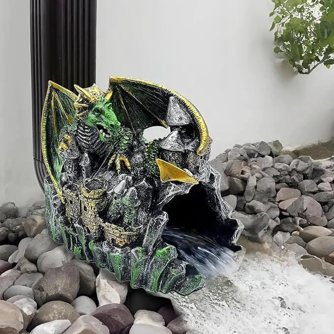Magical Dragon Statue Gutter Downspout Extender, Garden Ornament, Decor Downspout Diverter, Perfect Rain Diverter for 3"x4" Downspouts, Eco-Friendly Resin, Perfect Outdoor Decor Gift by GreenHaven Gardens