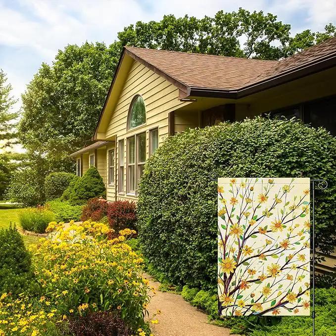 Louise Maelys Summer Tree Garden Flag Spring Floral Welcome 12x18 Inch Double Sided Small Burlap Seasonal Holiday Yard Outdoor Sign Outside Home House Decoration by GreenHaven Gardens