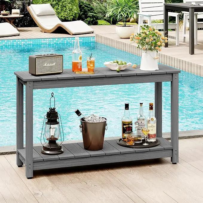 Outdoor Console Table, 48" Weather Resistant HIPS Patio Side Table, 440LBS Weight Capacity, 2-Tier Multifunctional Buffet Bar Storage Organizer for Garden Deck, Gray by GreenHaven Gardens