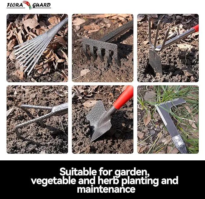 FLORA GUARD Garden Tool Set， 6 Piece Heavy Duty, Large Size Gardening Hand Tools, Sturdy & Durable, Classic Utility Gardening Gift for Men and Women by GreenHaven Gardens