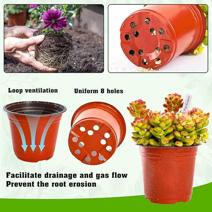 TDHDIKE 6 Inch Plastic Plant Nursery Pot/Pots (100pcs Pots and 100pcs Plant Labels) Seedlings Flower Plant Container (Red) Seed Starting Pots Indoor Outdoor by GreenHaven Gardens