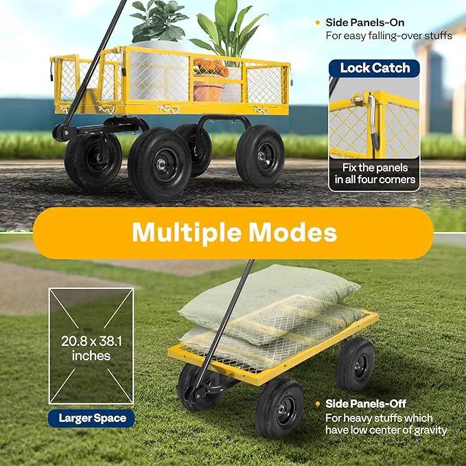 VIVOHOME Steel Garden Cart Heavy Duty 880 Lbs Capacity Folding Utility Wagon with Removable Sides and 10 inch Wheels (Yellow) by GreenHaven Gardens