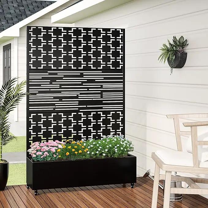 Casaphoria Metal Raised Garden Bed with Trellis and Wheels, 72"x47"x16" Planter Box for Climbing Plants, Vegetables & Vines, Features Drainage Holes and Privacy Screen, Black(Parallel&Louvered) by GreenHaven Gardens