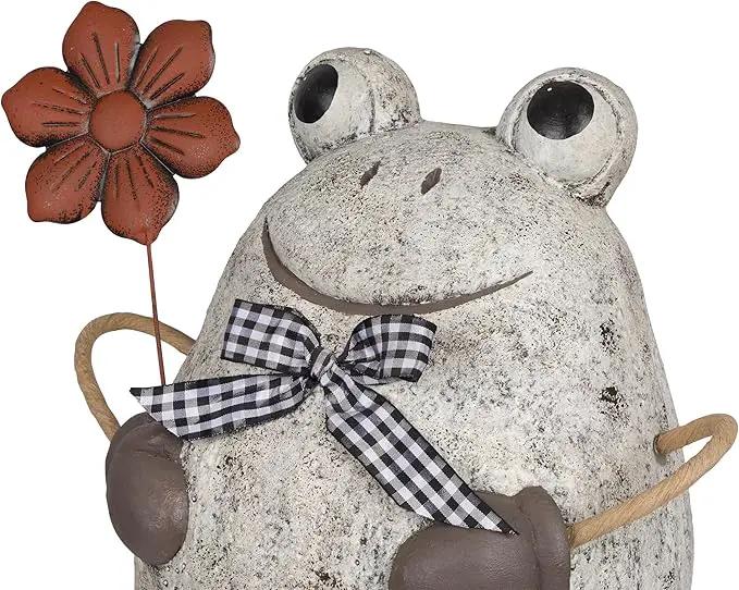 Alpine Corporation MCC860 Indoor/Outdoor Frog with Flower Garden Statue, Stone Finish Frog Statue for Yard, 24" H, Silver by GreenHaven Gardens