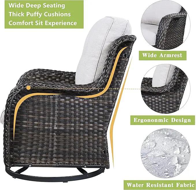 Outdoor Wicker Patio Furniture Set - 5 Piece Rattan Patio Conversation Set with 2 Rocking Swivel Chairs,2 Ottomans and 1 Sofa for Porch Deck Backyard Garden(Brown/Beige) by GreenHaven Gardens