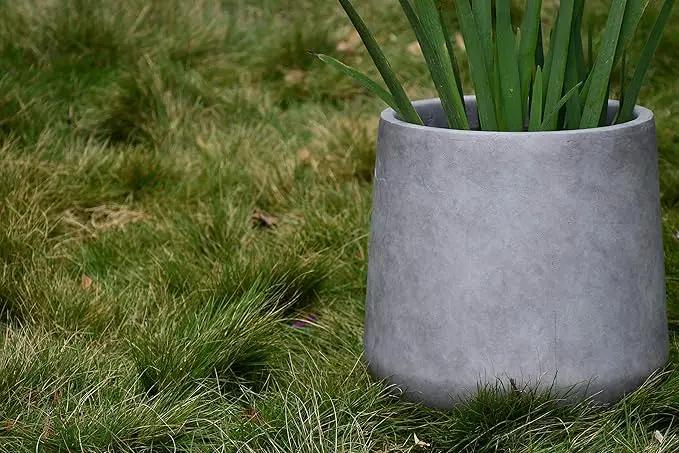 Kante 15.3" Dia Round Concrete Planter, Outdoor Indoor Large Plant Pots Containers with Drainage Hole and Rubber Plug for Home Garden Patio, Natural Concrete by GreenHaven Gardens
