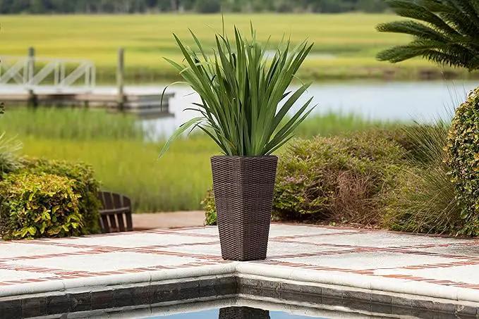 Patio Sense 62501 Alto Wicker All-Weather Planter Set with Liners Tall Plant Decor Box for Outdoors Patio Herb Garden Furnishings - Mocha - Pack of 2 by GreenHaven Gardens