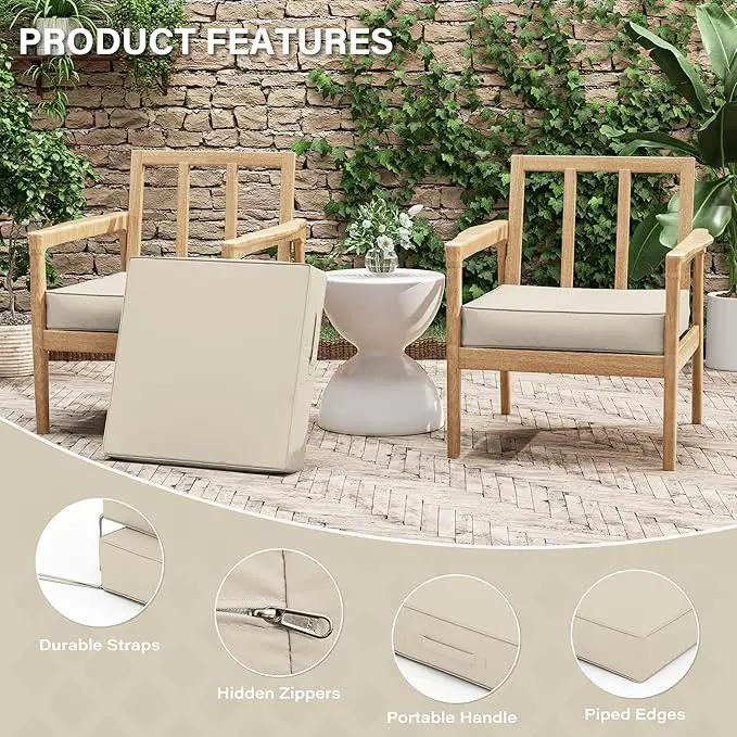 Patio Chair Cushions 22 X 22 X 4 Inch Waterproof Outdoor Seat Cushions for Patio Furniture, Outdoor Sofa Couch Pads with Ties & Handle, Set of 2, Cream by GreenHaven Gardens