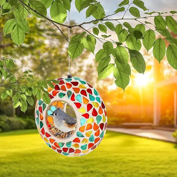 Sunnydaze 6-Inch Glass Mosaic Hanging Bird Feeder for Outdoors - Fly-Through Wild Bird Feeder - Confetti Mosaic by GreenHaven Gardens