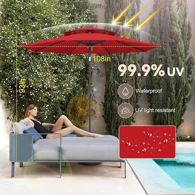 9ft Outdoor Patio Umbrella - 2 Tiers Table Umbrella Waterprool UV Protection, Sombrillas de Patio with Push Button Tilt&Crank, Sun Umbrella for Pool, Porch, Garden, Backyard(Red) by GreenHaven Gardens
