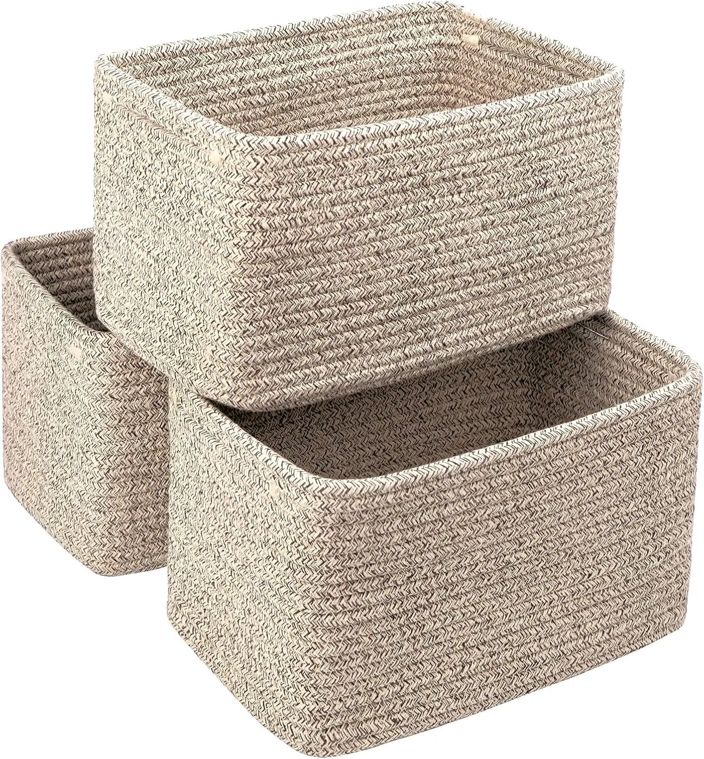Small Cotton Rope Basket – Storage Bin for Organizing (10.6" x 6.7" x 6.7"), Bathroom Storage Basket for Shelf, Counter & Closet（Beige） by GreenHaven Gardens