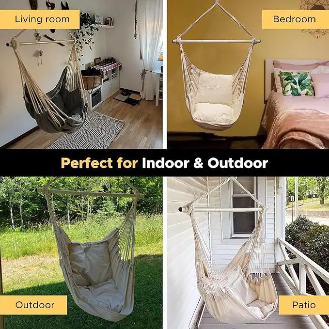 ADVOKAIR Hammock Chair Swing (500 lbs Max-2 Cushions) - Hanging Hammock Chair Rope Swing Indoor for Bedroom, Outdoor, Patio, Bedroom, Porch, Deck - Sturdy Steel Bar with Anti-Slip Safety Rings by GreenHaven Gardens