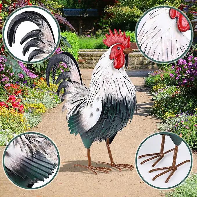 Rooster Garden Statue Sculpture Metal Chicken Yard Decor Outdoor Figurines Patio Backyard Decoration by GreenHaven Gardens