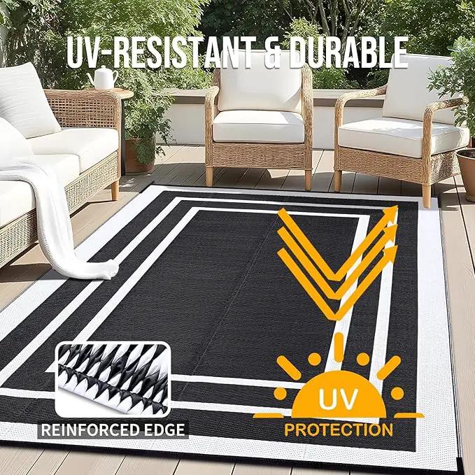 OLANLY Outdoor Rug 6x9 ft Waterproof, Reversible Outdoor Plastic Straw Rug, RV Mat, Indoor Outdoor Carpet Clearance for Patio, Camping, Balcony, Deck, Backyard, Black & White by GreenHaven Gardens