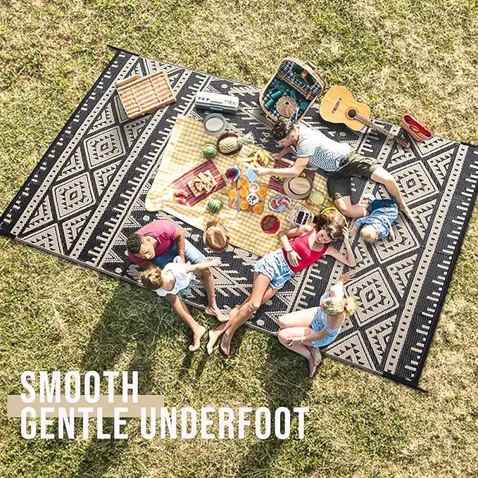 OLANLY Outdoor Rug Waterproof 6x9 ft, Reversible Outdoor Plastic Straw Rug, Boho Patio Rug, Indoor Outdoor Carpet, RV Mat Outside for Patio, Camp, Picnic, Balcony, Deck, Backyard, Black & Beige by GreenHaven Gardens