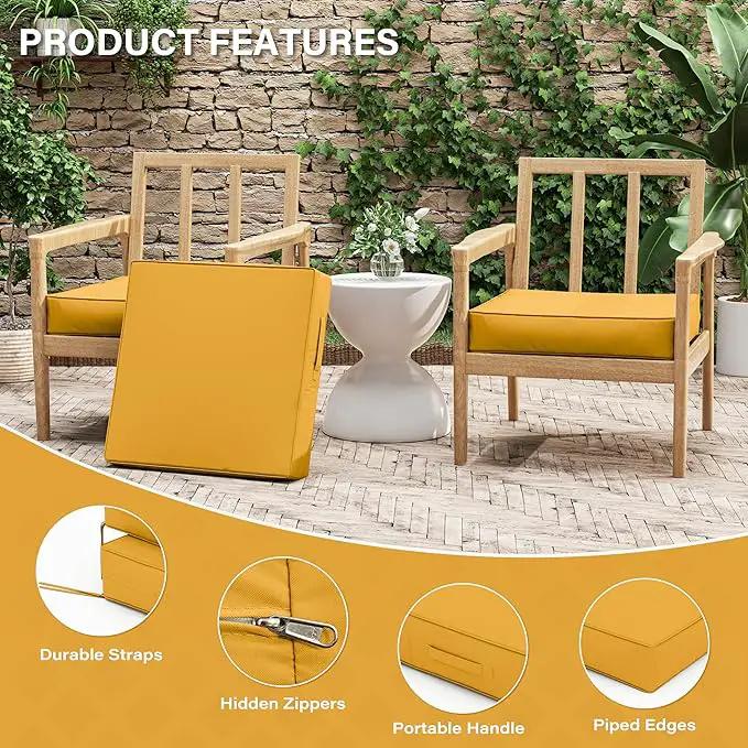 Patio Chair Cushions 22 X 22 X 4 Inch Waterproof Outdoor Seat Cushions for Patio Furniture, Outdoor Sofa Couch Pads with Ties & Handle, Set of 2, Yellow by GreenHaven Gardens