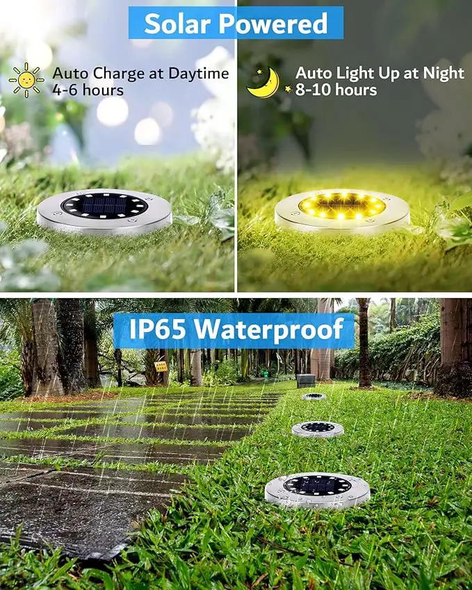 Biling Solar Ground Lights Outdoor 8 Packs, Bright 12 LEDs Solar Lights Outdoor Waterproof, Flat Landscape Lights Solar Powered for Yard Walkway Garden Driveway (Warm White) by GreenHaven Gardens
