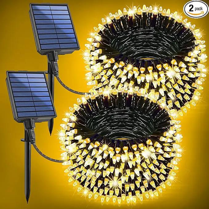 2-Pack 200FT Solar String Lights for Outside, 600 LED Extra-Bright Solar Light Outdoor with 19 Modes & Timer, Waterproof Fairy Solar Lights for Garden Patio Tree Christmas Decorations (Warm White) by GreenHaven Gardens