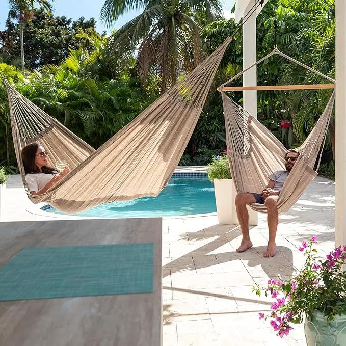 LA SIESTA® - XL King Domingo Hammock Swing Chair & CasaMount - Weather & Tear Resistant Hanging Chair - Outdoor Indoor Hammock Chair w/Suspension Kit for Walls Ceilings Square Beams - Almond by GreenHaven Gardens
