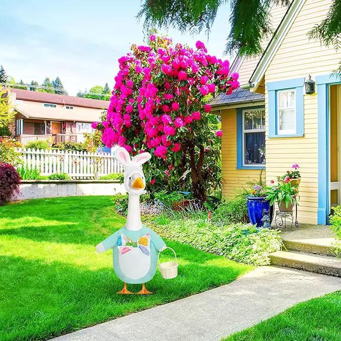 Spring Easter Egg Goose Outfit Lawn Porch Goose Clothes with Basket Goose Outfit for 23" Goose Spring Easter's Day Outdoor Patio Yard Lawn Art Decoration by GreenHaven Gardens