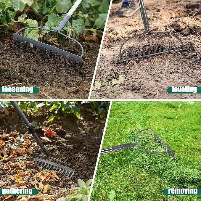 Rake for Leaves, Garden Bow Rake Heavy Duty, 48 in Leaf Rakes for Lawns, Yard Gardening Tools with Back-Saving Handle, 14 Metal Tines Head for Loosen Soil, Clear Gravel Grass Rock, Level Mulch by GreenHaven Gardens