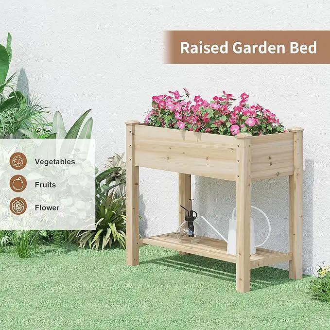 FILWH Raised Garden Bed with Legs Elevated Wooden Planter Box Stand Large Planter Stand Box for Fruits Vegetables Flowers with Divider with Bag - 34x18x30.5IN by GreenHaven Gardens