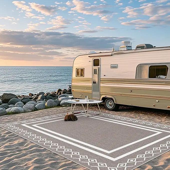 Outdoor Patio Rug, Outside Rectangular Carpet, Moroccan Geometric Rugs, Washable Large Indoor Outdoor Rug Mats for RV, Picnic, Backyard, Deck, Balcony, Porch, Beach 5'x8' by GreenHaven Gardens