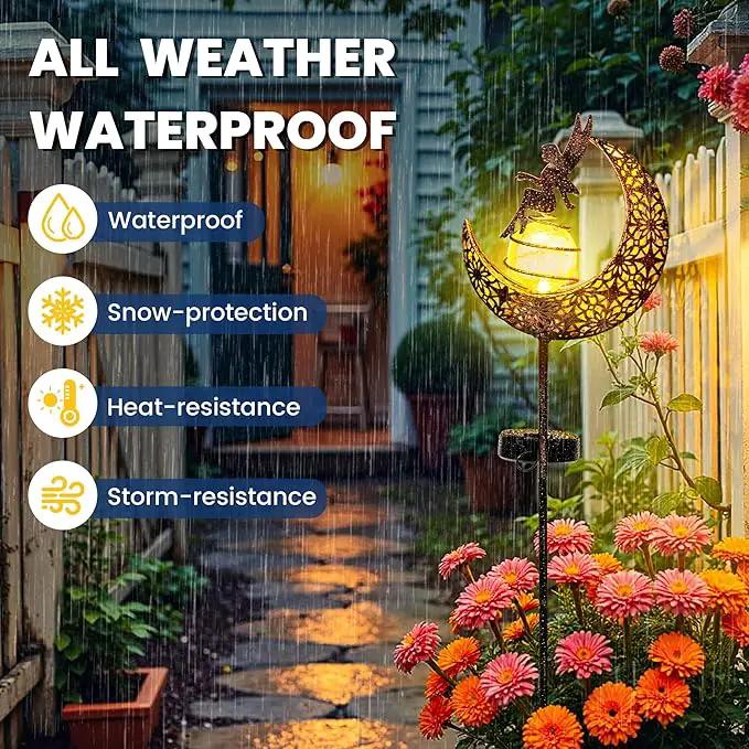 Fairy Moon Solar Lights Outdoor Garden Stakes, Waterproof Metal Decor Gifts for Women Mom, Art Moon Sculpture for Yard, Patio, Garden, Porch, 1 Pack by GreenHaven Gardens