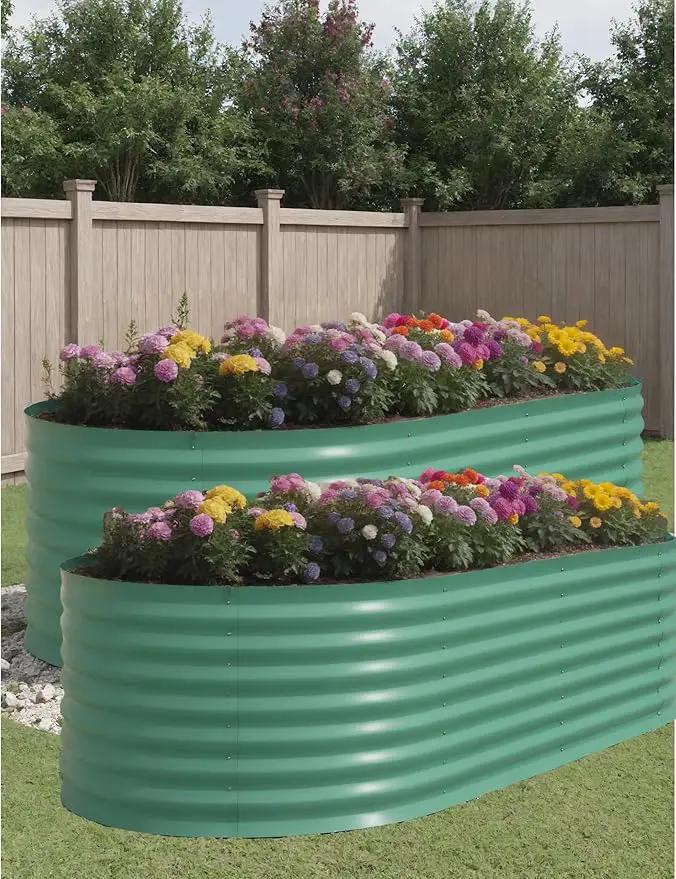 2 Pcs Raised Garden Beds Outdoor 8x4x2ft - Galvanized Steel Planter Box for Vegetables, Flowers, Rust-Resistant Garden Box, Easy Assembly Raised Beds, Durable Planters for Outdoor Plants, Green by GreenHaven Gardens