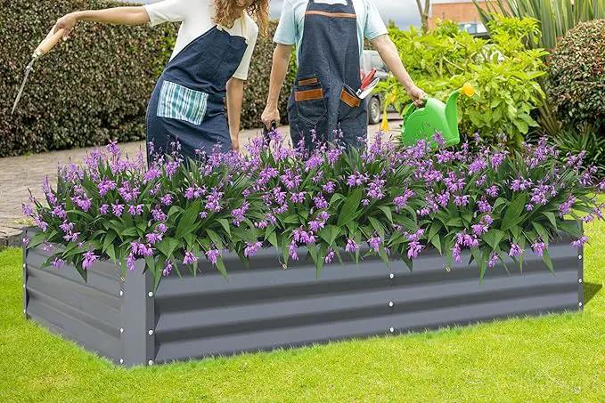 Domi Galvanized Raised Garden Bed, Outdoor Planter Garden Boxes Large Metal Planter Box for Gardening Vegetables Fruits Flowers, Dark Grey(6x3x1ft) by GreenHaven Gardens