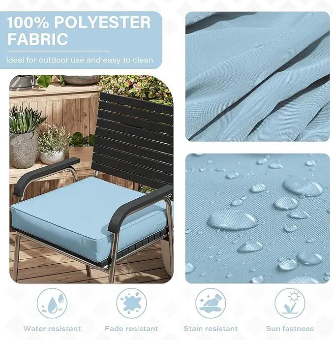Patio Chair Cushions 18.5 X 16 X 4 Inch Waterproof Outdoor Seat Cushions for Patio Furniture, Outdoor Sofa Couch Pads with Ties & Handle, Set of 2, Light Blue by GreenHaven Gardens