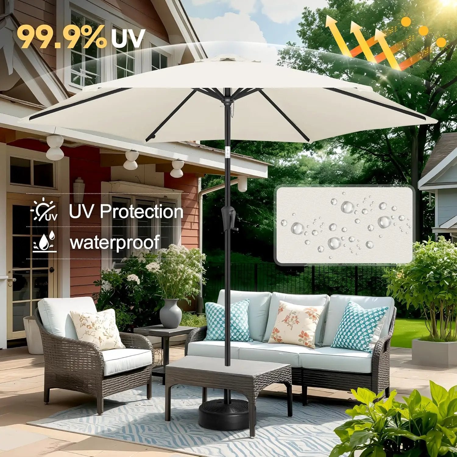 FLAME&SHADE 10ft Patio Umbrella - Outdoor Umbrella with 6 Sturdy Ribs, Push Button Tilt and Crank, UV Protection Table Market Umbrella for Pool, Porch，Garden, Deck, Backyard (Ivory) by GreenHaven Gardens