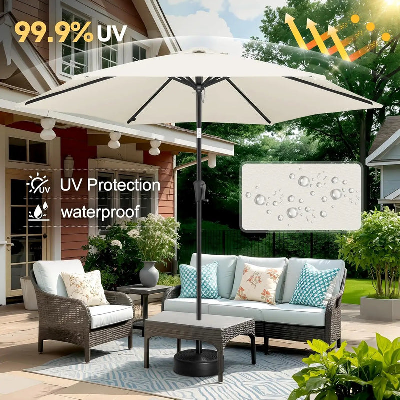 FLAME&SHADE 10ft Patio Umbrella - Outdoor Umbrella with 6 Sturdy Ribs, Push Button Tilt and Crank, UV Protection Table Market Umbrella for Pool, Porch，Garden, Deck, Backyard (Ivory) by GreenHaven Gardens