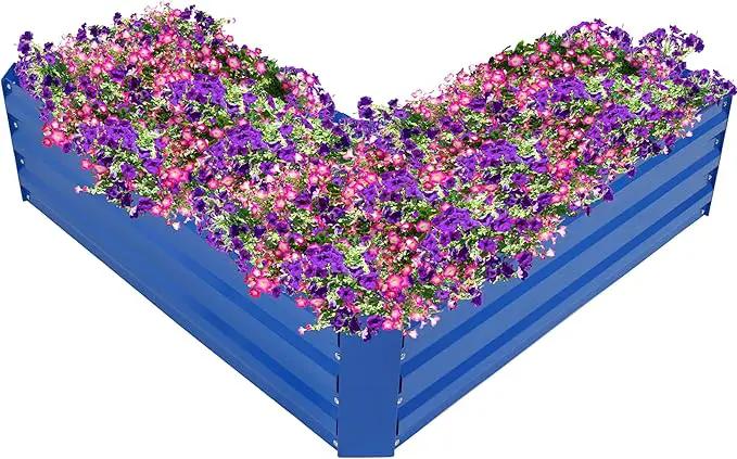 Sunnydaze Galvanized Raised Garden Bed - Metal Raised Bed for Gardening - Outdoor Planter Box for Flowers, Plants, and Vegetables - Blue - 12" L-Shaped by GreenHaven Gardens