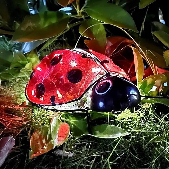Teaeeno Ladybug Solar Lantern Pattern Light,Hanging Waterproof LED Solar Lights Outdoor Decorative,Sun-Powered Tabletop Lanterns,Metal Solar-Powered Lantern Outdoor by GreenHaven Gardens