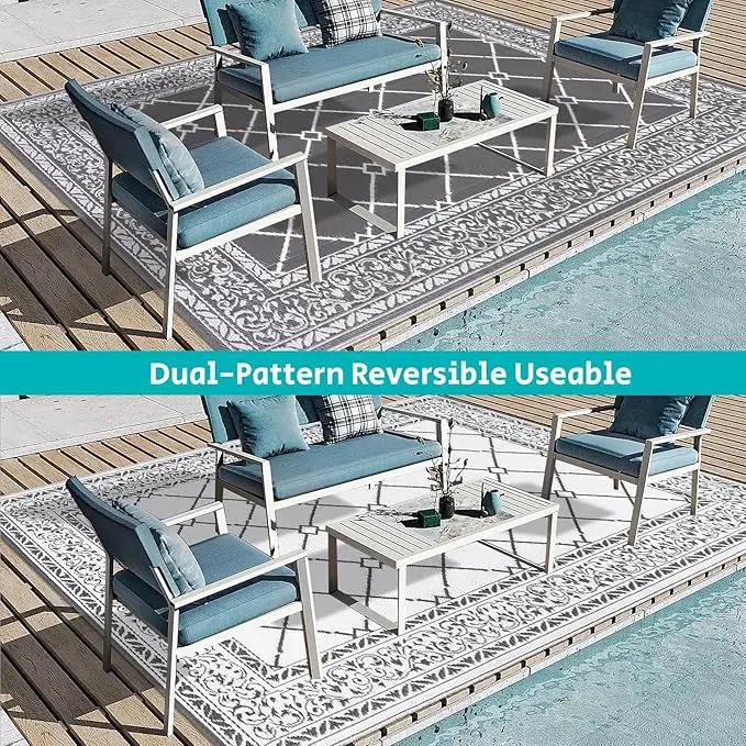 HEBE Outdoor Rug Waterproof 9x12, Reversible Plastic Straw Rug RV Camping Rug, Indoor Outdoor Patio Mat Clearance, Outside Carpet for Porch,Deck,Camper,Balcony,Backyard,Picnic by GreenHaven Gardens