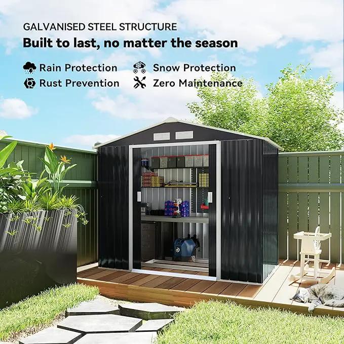 Outsunny 7' x 4' Outdoor Storage Shed, Garden Tool Metal Shed with Foundation Kit, Double Lockable Door, Air Vents and Sloping Roof, for Backyard, Patio, Lawn, Dark Gray by GreenHaven Gardens
