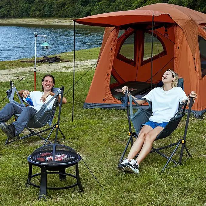TIMBER RIDGE Hammock Camping Chair with Adjustable Backrest, Heavy Duty Folding Hammock Chair Supports 300lbs, Portable Hammock Chair for Camping, Travelling and Patio, Tan 2 Pack by GreenHaven Gardens