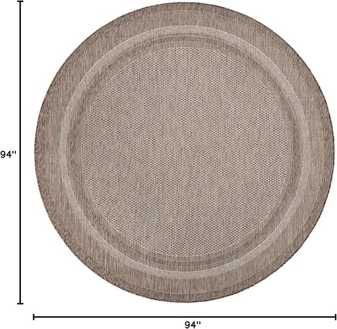 Unique Loom Outdoor Border Collection Area Rug - Soft Border (7' 10" Round Brown/Ivory) by GreenHaven Gardens