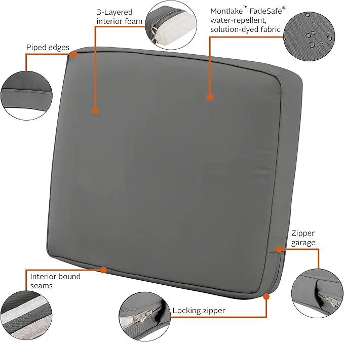 Classic Accessories Montlake Water-Resistant 19 x 20 x 4 Inch Patio Lounge Back Cushion, Light Charcoal Grey, Outdoor Loveseat Cushions by GreenHaven Gardens