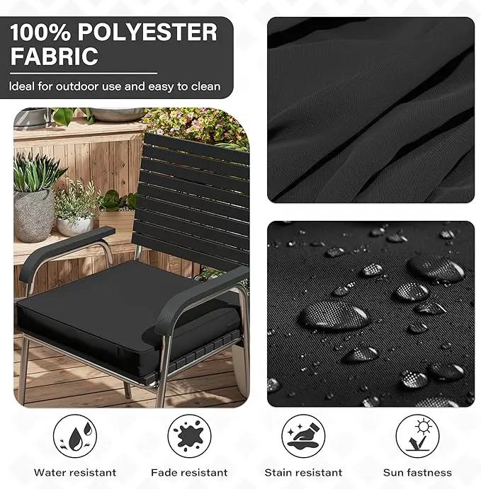 Patio Chair Cushions 17 X 16 X 3 Inch Waterproof Outdoor Seat Cushions for Patio Furniture, Outdoor Sofa Couch Pads with Ties & Handle, Set of 2, Black by GreenHaven Gardens