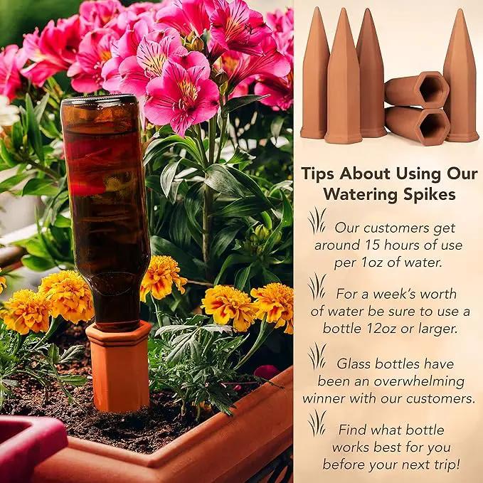 6 Pack Terracotta Watering Spikes for Indoor and Outdoor Plants - Simple and Easy Setup - Keep Plants Happy and Watered While You are Away by GreenHaven Gardens